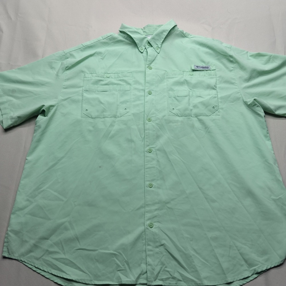 Columbia PFG Mens XXL Short Sleeve Fishing Shirt Mint Green Ventilated Button Up